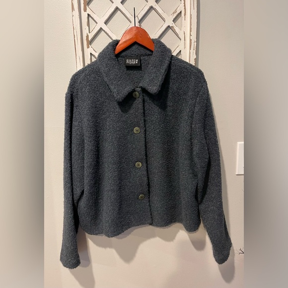 Eileen Fisher Wool Blend Bouclé Cropped Blazer In Teal Size M - Picture 1 of 10